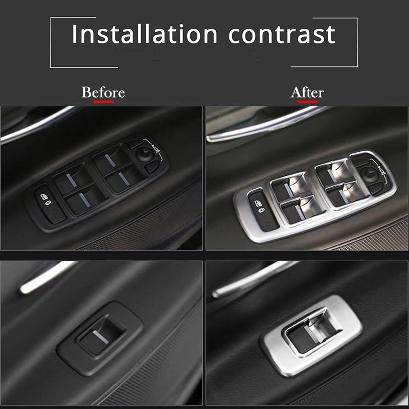 4Pcs/Set ABS Car Door Window Lift Switch Button Panel Cover Trim Stickers Fit For Jaguar XE Auto Interior