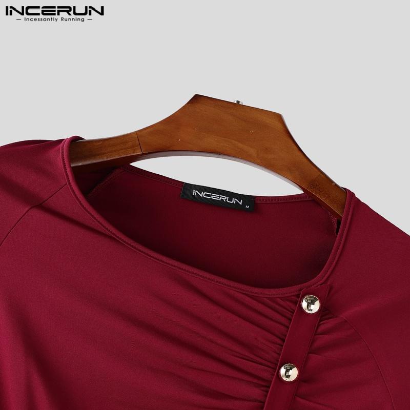 INCERUN Spring Men Long Sleeve Irregular Twisted Casual Fitted T-Shirts Tops Undershirts