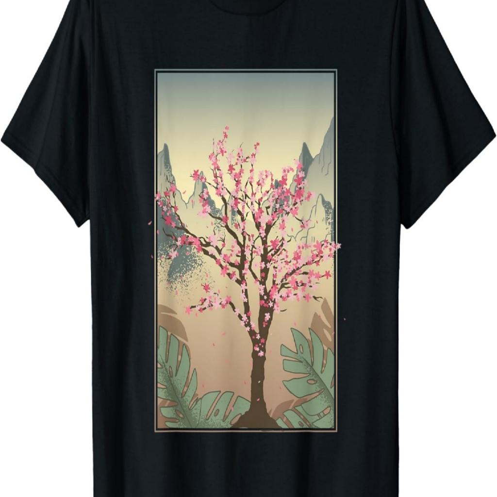 Цветок Розовый Сакура Дерево Япония Цветение Вишни Футболка