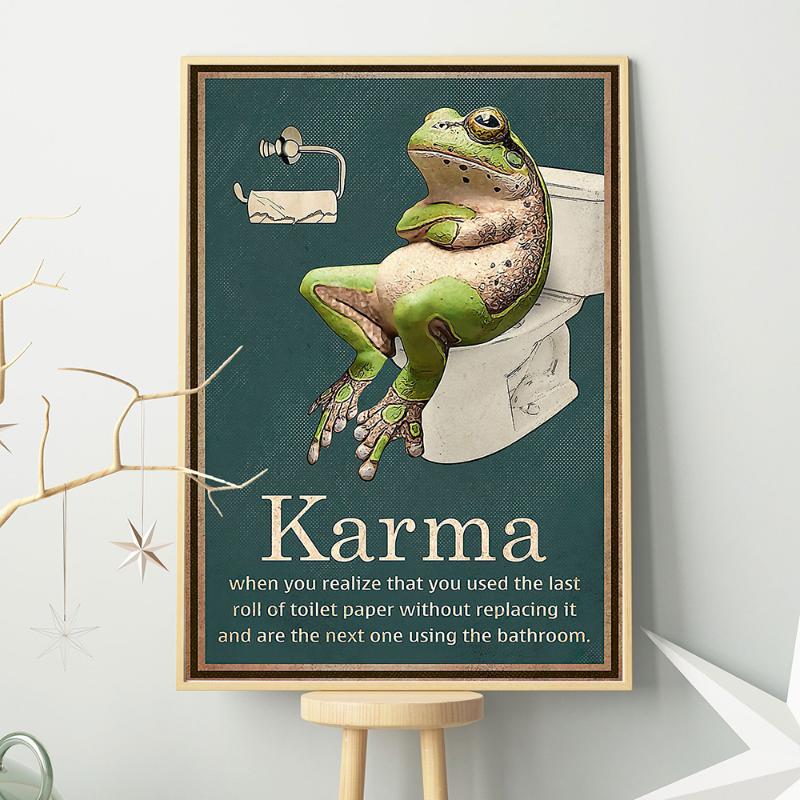 Frog Toilet Paper Funny Quote Karma Wall Art Canvas Painting Retro Posters and Prints Wall Pictures for Bathroom Washroom Decor