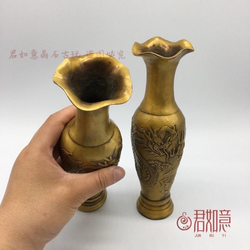 Пара старинных дворцовых ваз Латунь Дракон и Феникс Благоприятный тотем Медная бутылка Орнамент для мебели Подарок