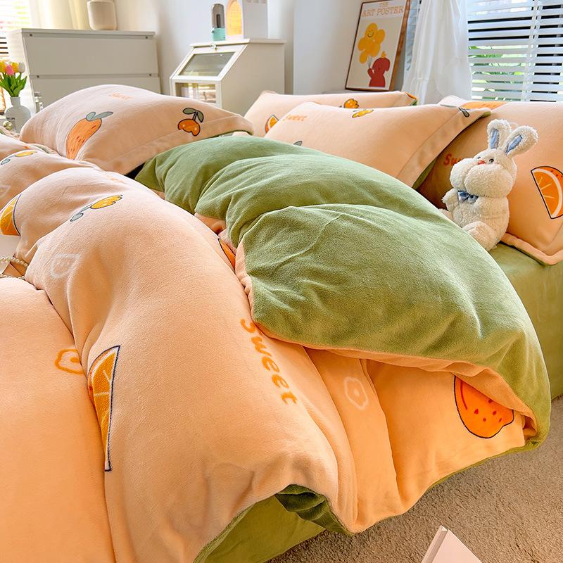 Зимнее молочное бархатное 4 предмета, скандинавское бархатное коралловое бархатное пододеяльник, фланелевая простыня, пододеяльник