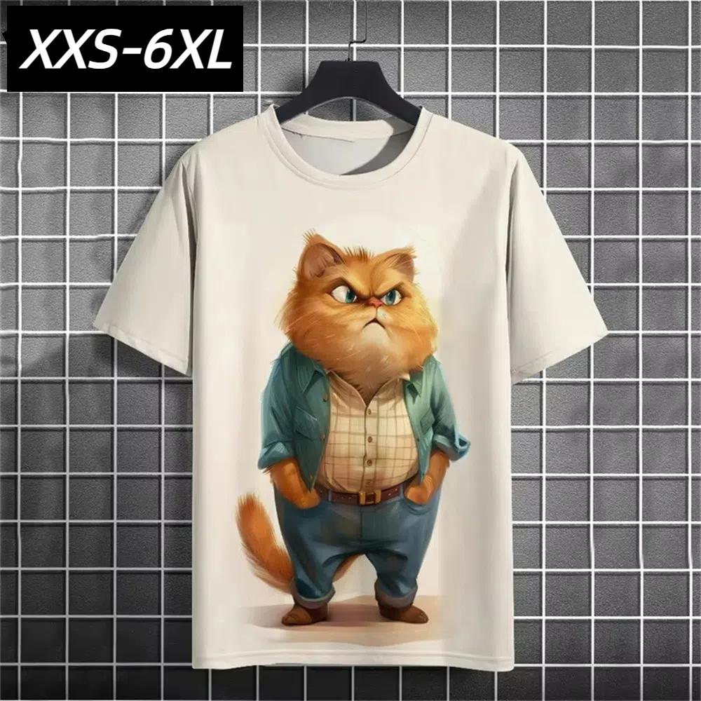 XXS-6XL Футболка размера плюс для мужчин Fat Cat Graphic Футболки Уличная мода Топы с коротким рукавом Футболки Мужские повседневные Oversiezd Одежда