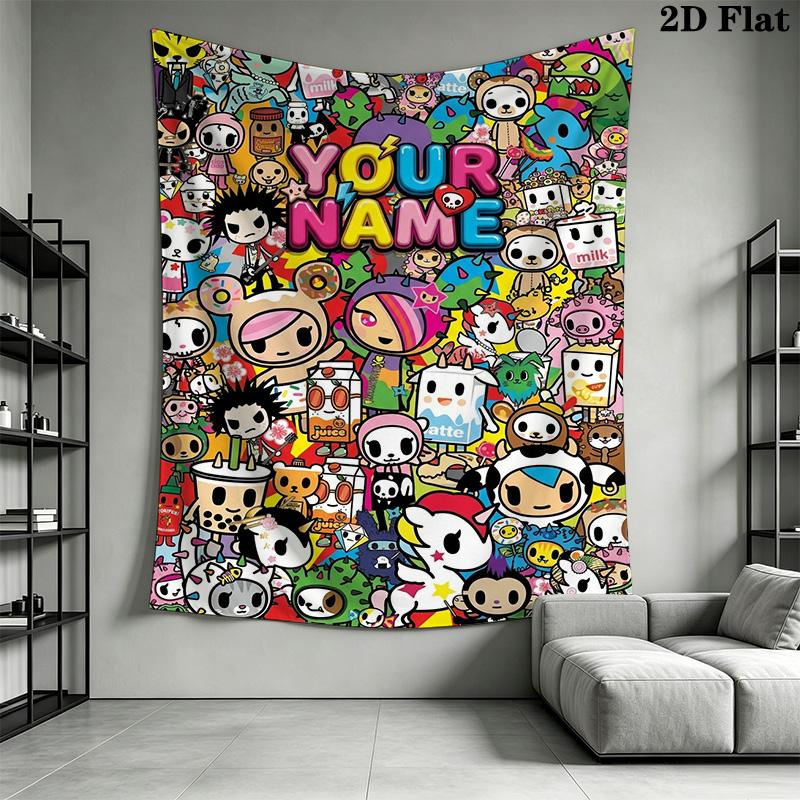 Name Custom tokidoki Wall Tapestry Aesthetic Wall Hanging Printed Fabric Blanket Decorative Tapestries for Bedroom Living Room Home Decor
