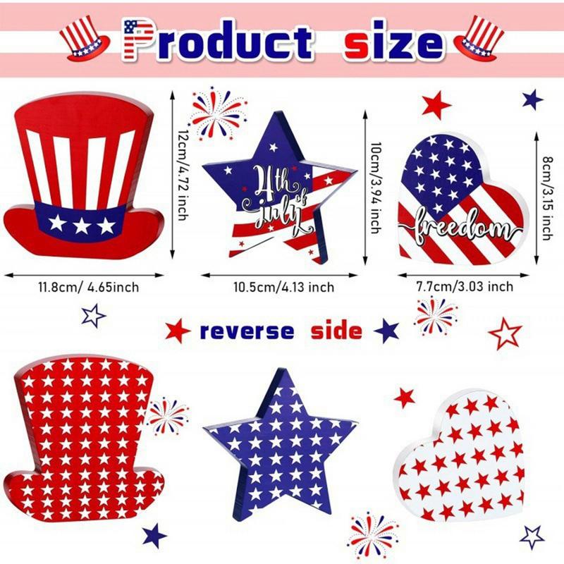 4Th Of July Patriotic Table Sign Patriotic Table Decor Rustic Memorial Strip Sign Desktop US Flag Pattern Centerpieces For