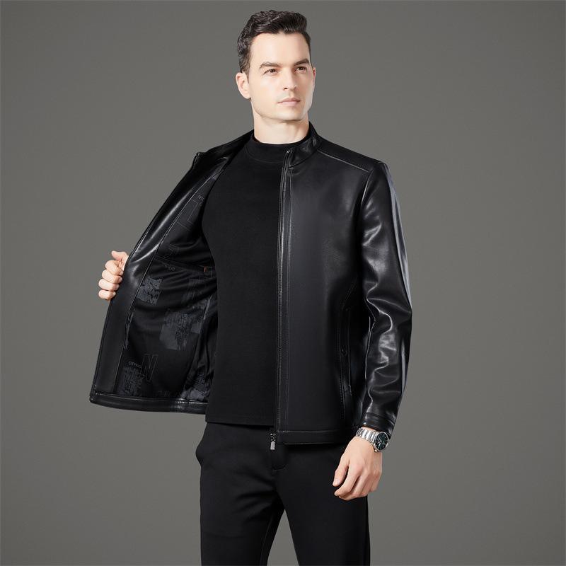 Кожаная куртка мужская из овчины кожаная куртка делового стиля для пап среднего возраста новая куртка среднего возраста и пожилых людей с воротником-стойкой