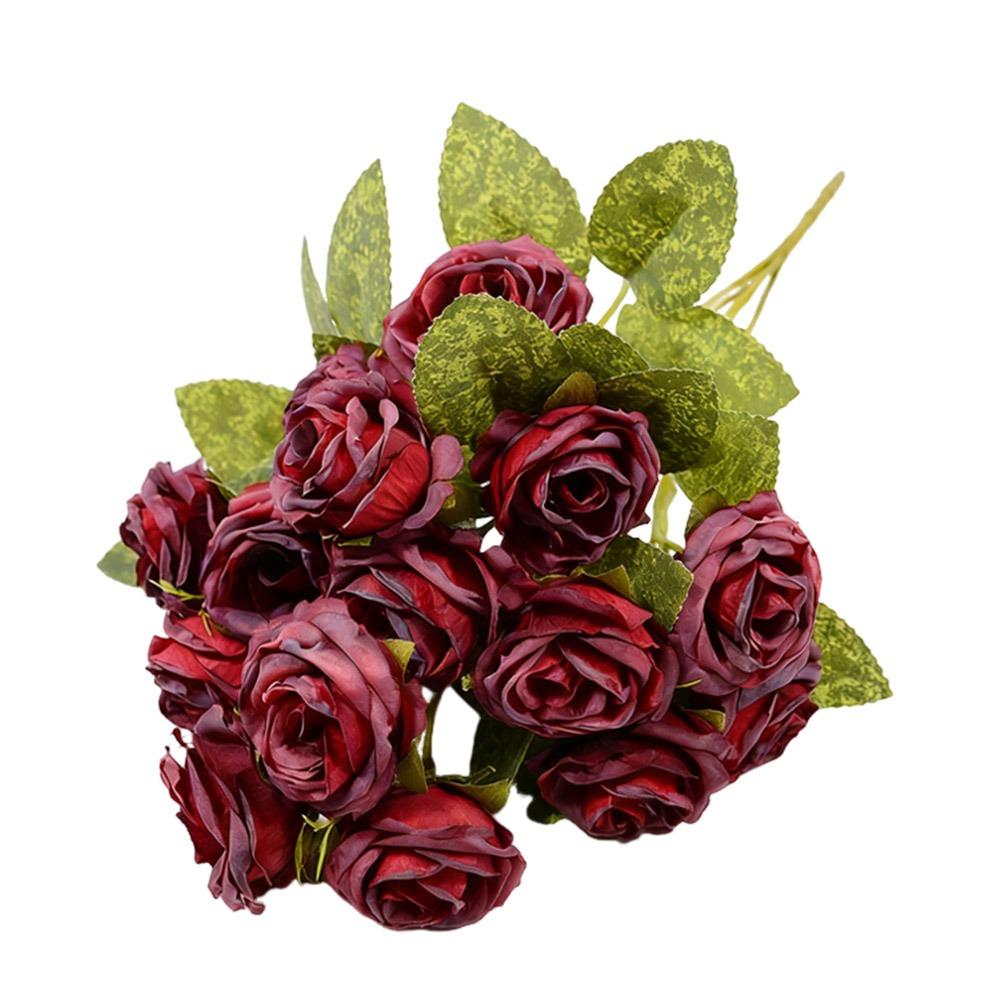 Silk Petals Rose Artificial Flowers 15 Heads Decorative Flower Party Supplies