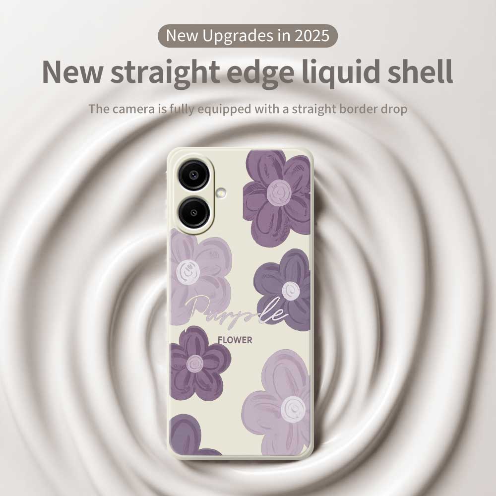 For Samsung Galaxy A07 4G Case Purple Flower Pattern Printing Straight Edge TPU Phone Back Cover