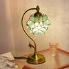 Cerdeco Flower Petal Table Lamp, TBL46 (Amber Green), a Table Lampstanddesk Lamp with a Brass and Glass Design. Its Atmospheric Shadow Creates a