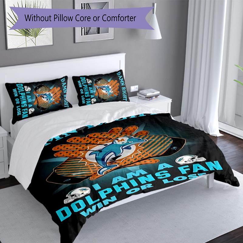 3pcs Miami Dolphins logo pattern bedding set duvet cover set includes duvet cover &pillowcases, perfect all season bedroom decoration & gift