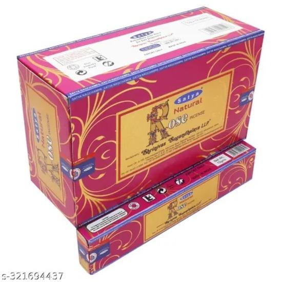 Satya Ароматические палочки Nag Champa Natural Rose Agarbatti, коробка 180 грамм | 12 упаковок по 15 грамм в коробке | Экспортное качество