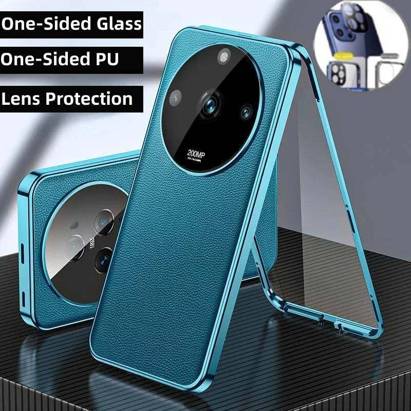 Магнитный чехол для OPPO realme 12/ 12X/ 13 Pro+ Полная защита Гибридная кожаная оболочка с металлическим бампером и закаленным стеклом против царапин