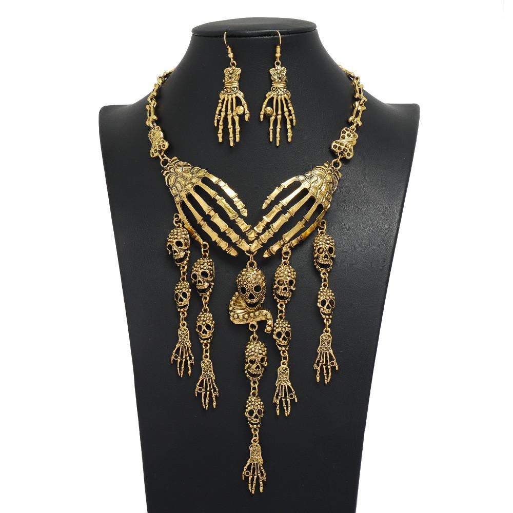 Fashion Bone Hand Women Necklace And Earring Set With Skeleton Design Fringe