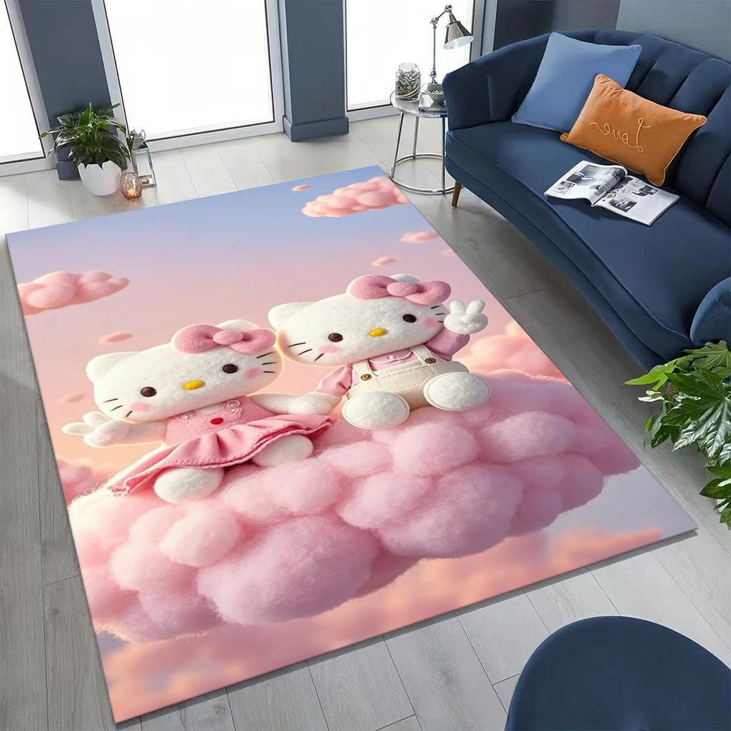 3D Cute Hello Kitty Sanrio Cartoon Rug for Bedroom Living Room Sofa Home Doormat Decor, Large Kid Play Non-slip Floor Mat Gift