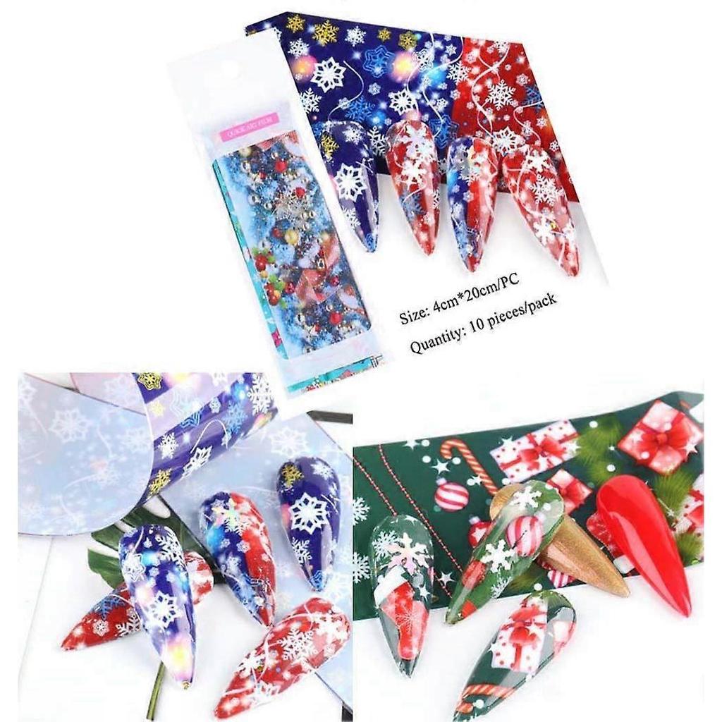 Christmas Nail Stickers -10 Sheets Christmas Nail Foil Transfers Stickers Snowflake Snowmen Santa Christmas Tree