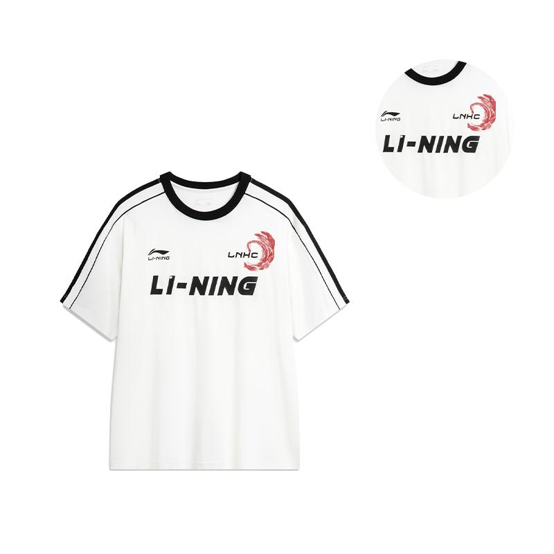 Li Ning Футболка с принтом букв, свободная, повседневная, универсальная, с коротким рукавом, унисекс, топы, белая AHSU657-1(TEAM702-3.4.16)