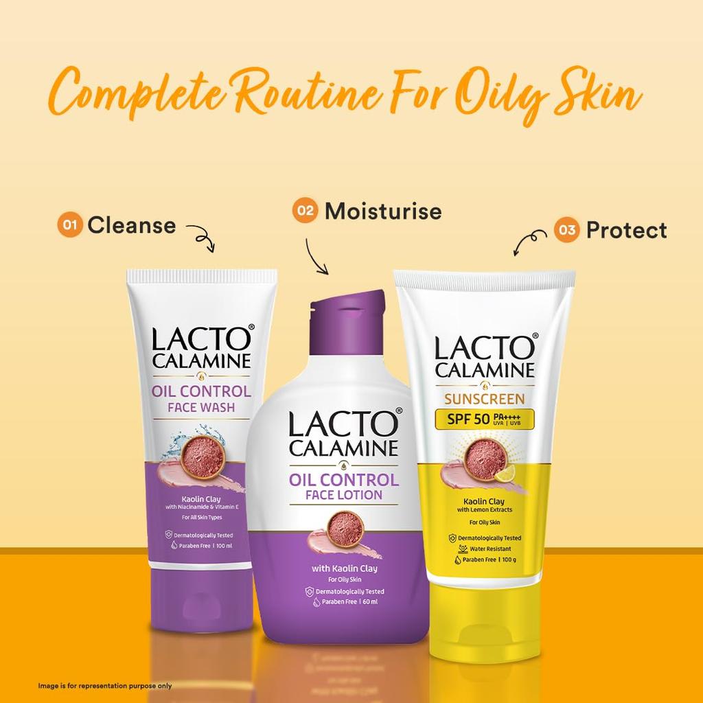 Lacto Calamine Солнцезащитный крем SPF 50 PA+++ Для жирной кожи Матирующий финиш Водостойкий Без белых следов Защита от УФ-излучения 100 г