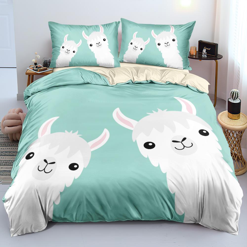 Пододеяльник из альпаки размера King Queen Kawaii Farm Animals комплект постельного белья для детей с рисунком ламы из альпаки 2/3 шт. полиэстеровый пододеяльник