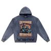 DTG Print Knitted Denim Zip-Up Hoodie Streetwear Motorcycle Brother Print Zipper Hoodies  