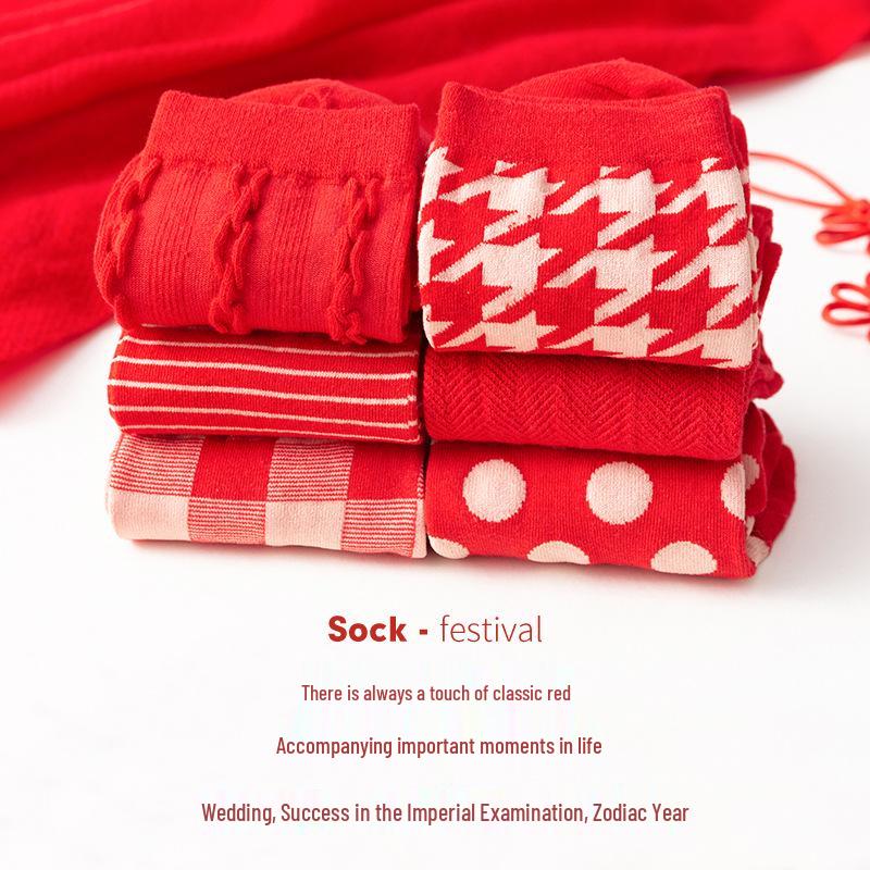 Женские красные носки средней длины Benmingnian - Праздничный осенне-зимний тренд, год Змеи