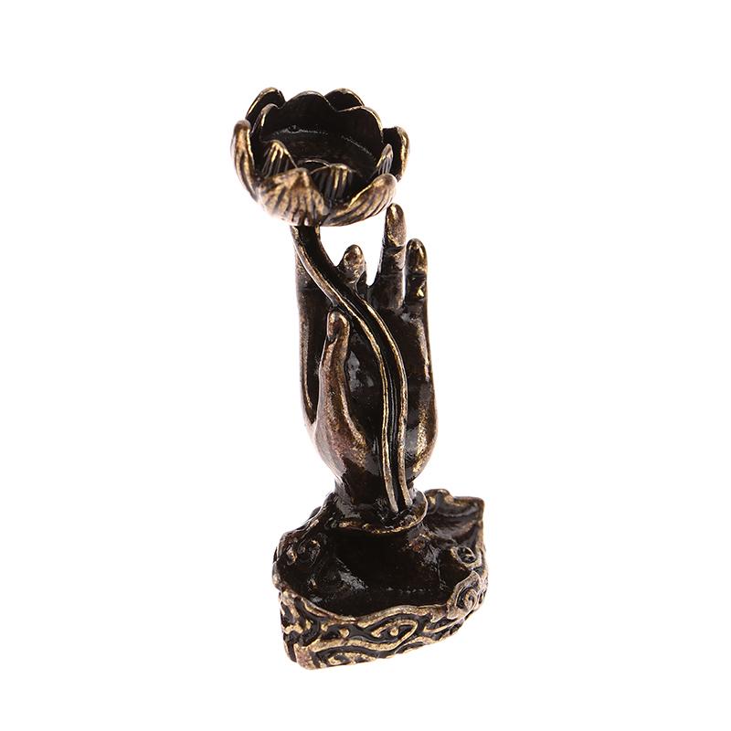 1Pc Vintage Buddha Hand Lotus Incense Burner Metal Backflow Incense Holder For Home Room Creative Tea Table Decor