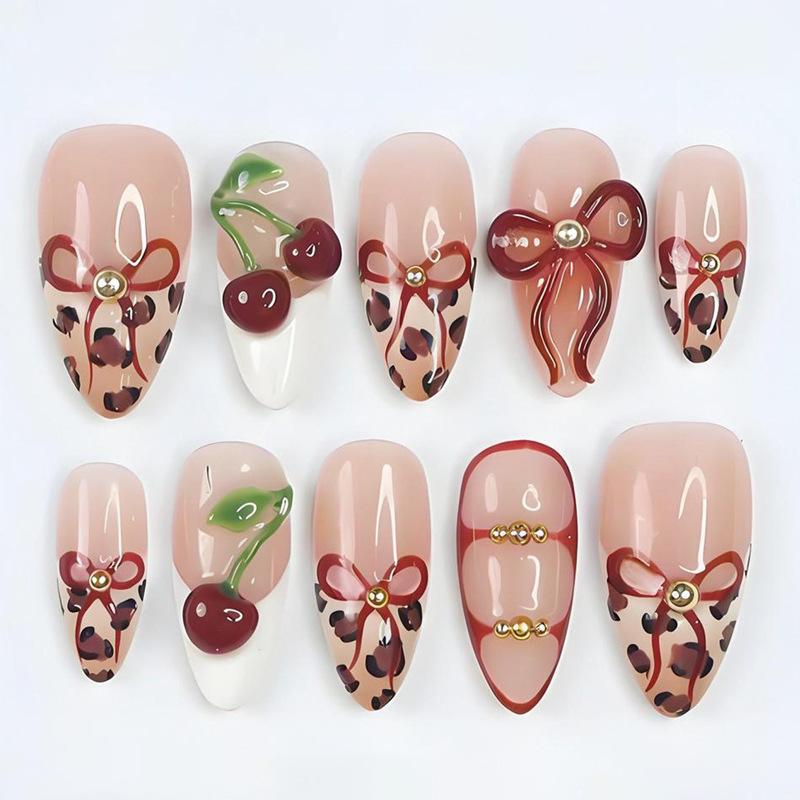 24Pcs Y2K Pink French Press On Nails 3D Metallic Silver Star Butterfly Almond False Nails Sweet Cool Wearable Manicure