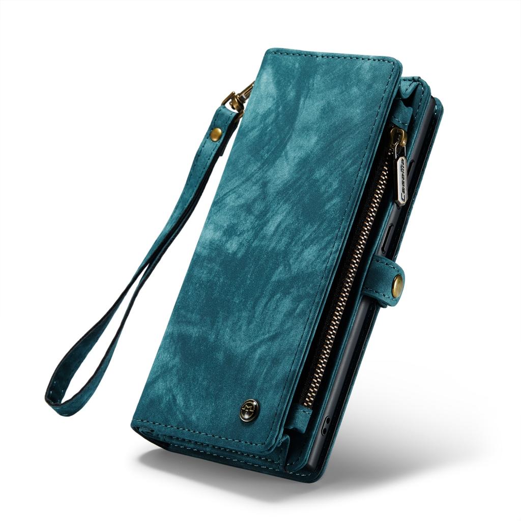 Чехол для Samsung Galaxy из кожаного материала с большими скрытыми отделениями для карт и противоударной защитой, дизайн 2-в-1, застежка-молния