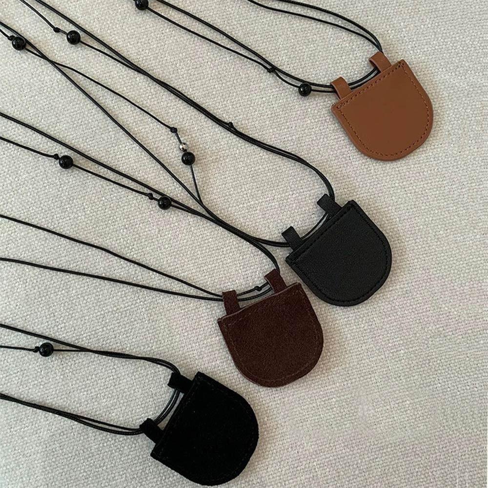 Adjustable Chain Suede Bag Necklace PU Sweater Chain Necklace Creative Gift Mini Necklace