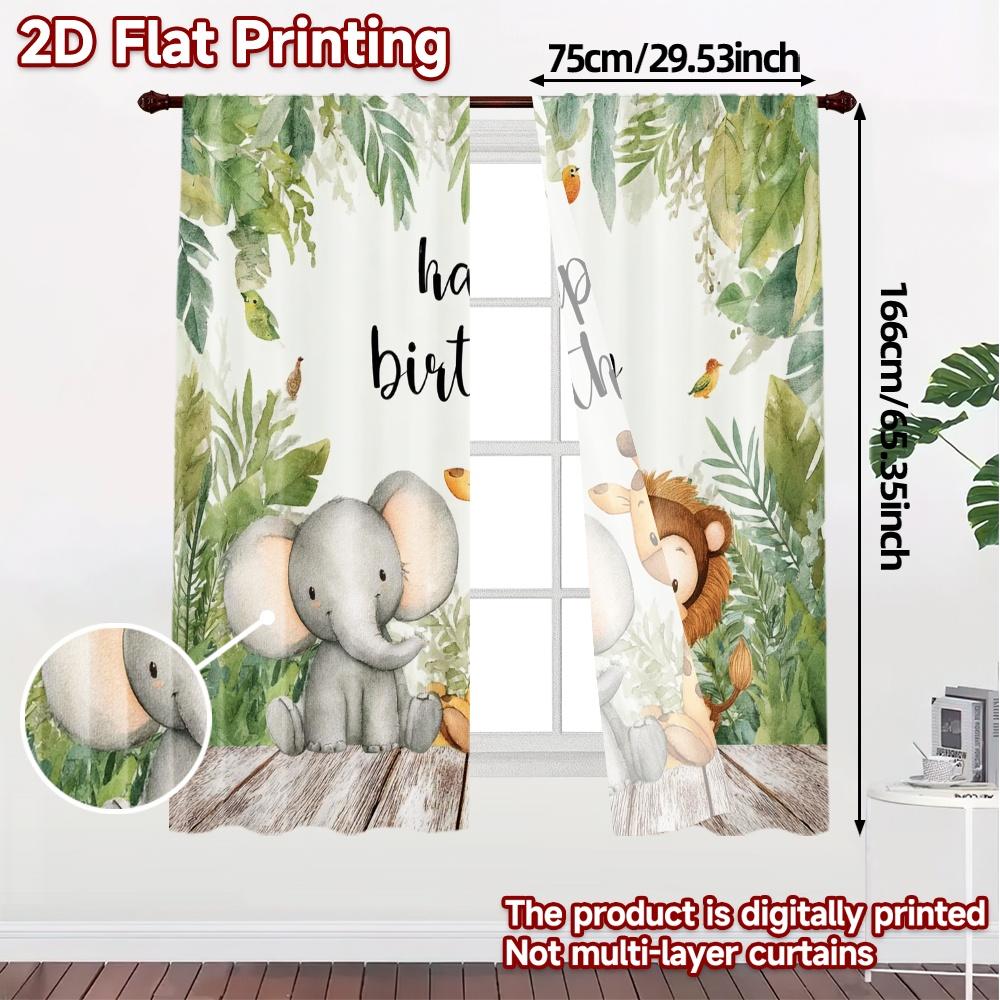 Комплект из 2 минималистичных плоских печатных штор без карниза Jungle Celebration Chic Полиэстер Легко установить Готовые шторы