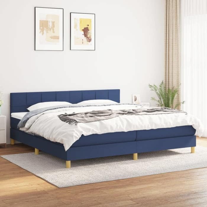 Cadre de lit avec matelas - Maison Exclusive - 200x200 cm - Tête de lit réglable - Bleu - 2 places
