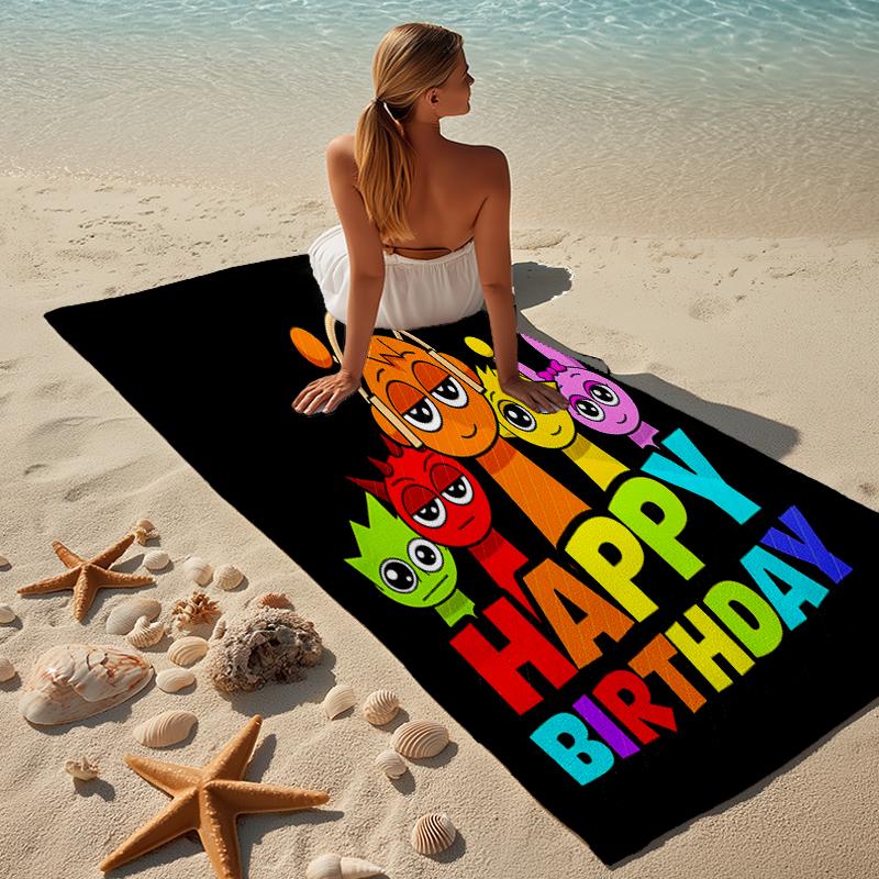 proof beach towel with a Sprunki Game3 pattern - soft,absorbent,quick-drying,machine washable - perfect for swimming,camping,bathing