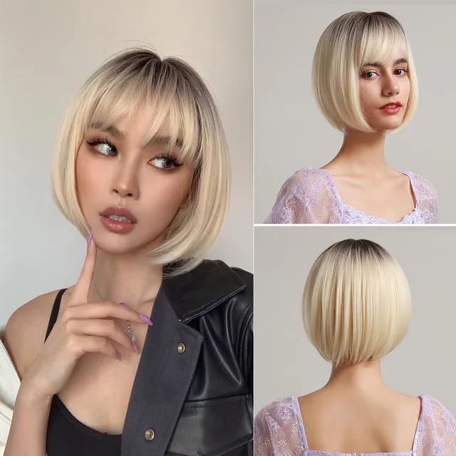 Белый блондин Боб синтетический парик короткий прямой с челкой парик из натуральных волос для женщин косплей парик термостойкий