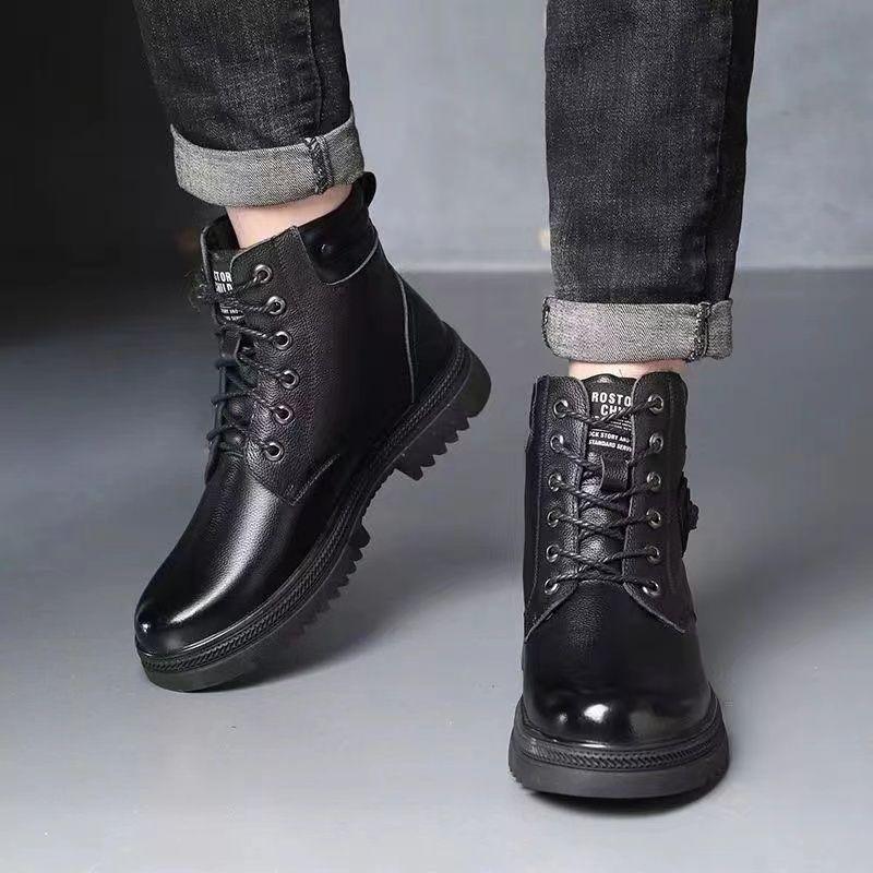 Martin Boots Men's New Winter Velvet Thickened Warm Men's High-top Cotton Shoes Soft Leather Outdoor Snow Boots