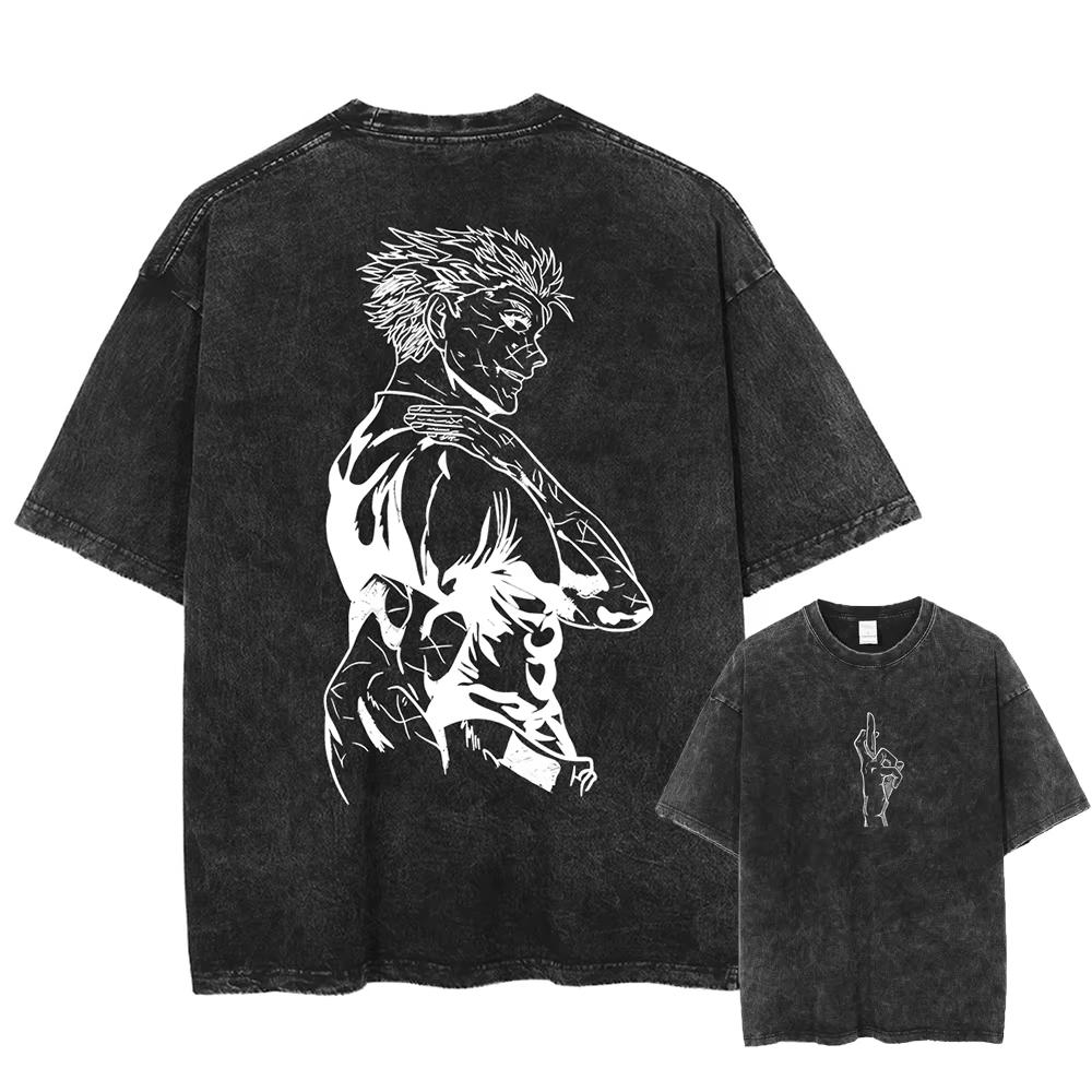 Gojo Satoru Jujutsu Kaisen Печатная футболка Мужская и Женская Стиранная футболка Высококачественная Винтажная хлопковая футболка Харадзюку