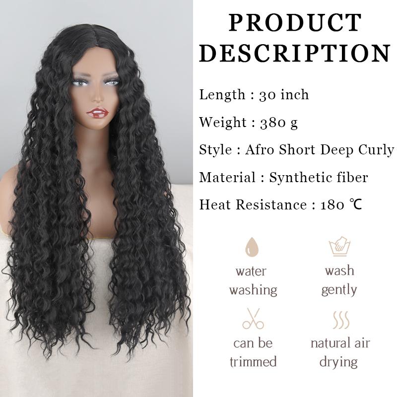 MISS WIG Африканский женский длинный кудрявый натуральный черный парик без челки из синтетического волокна, глубокий вьющийся черный парик