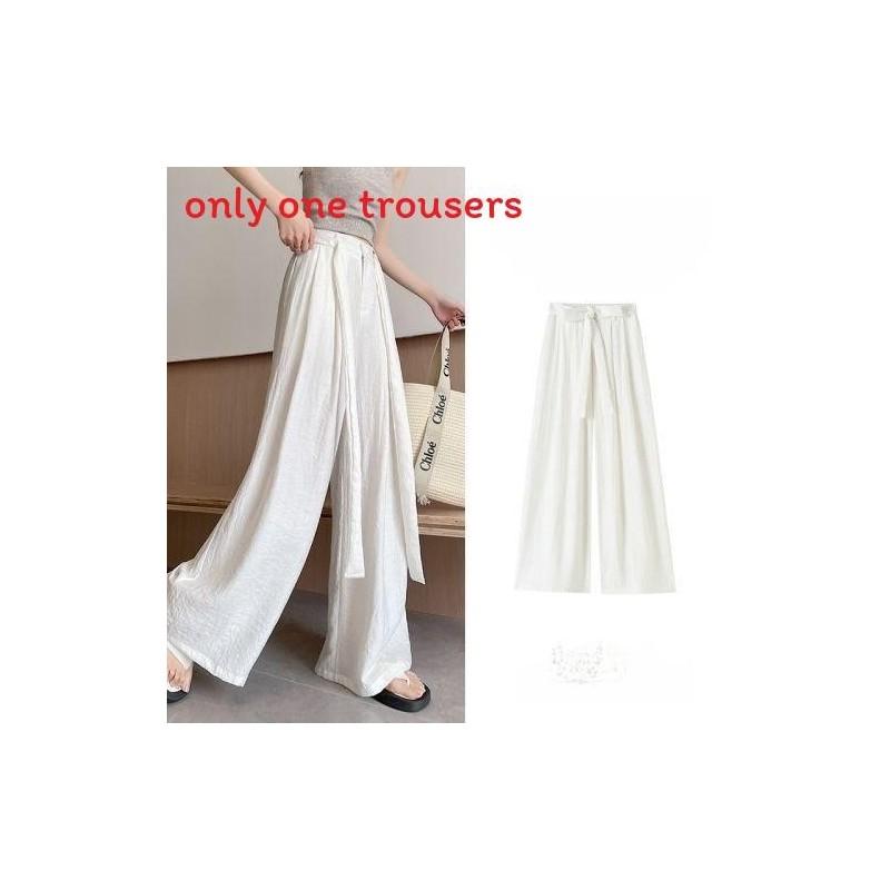Womens Casual Wide Leg Pants With White Strap Design For Summer Comfort