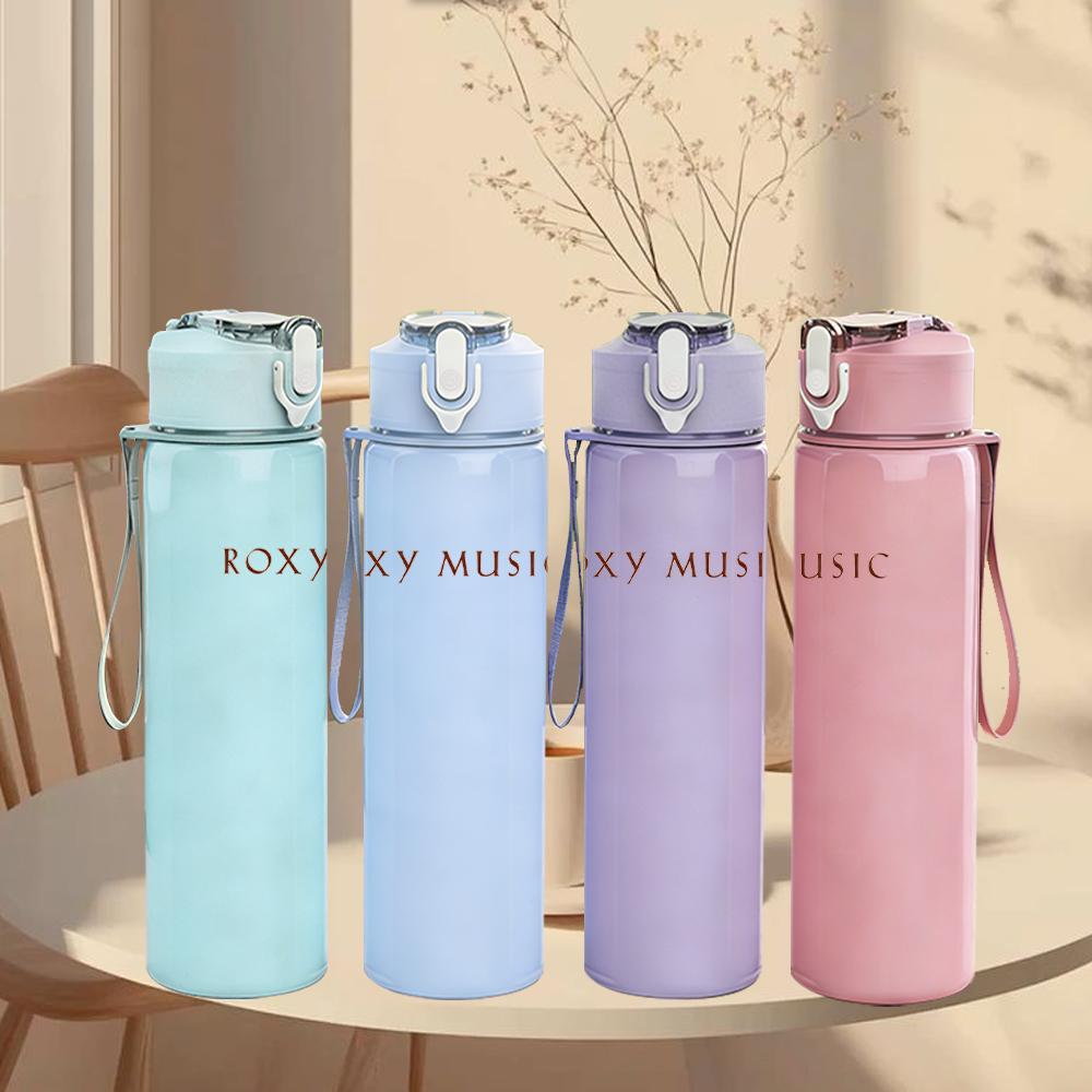 1PC Roxy music faint band text print 750ml colorful plastic sports water bottle leakproof pop up lid with straw for outdoor work home use