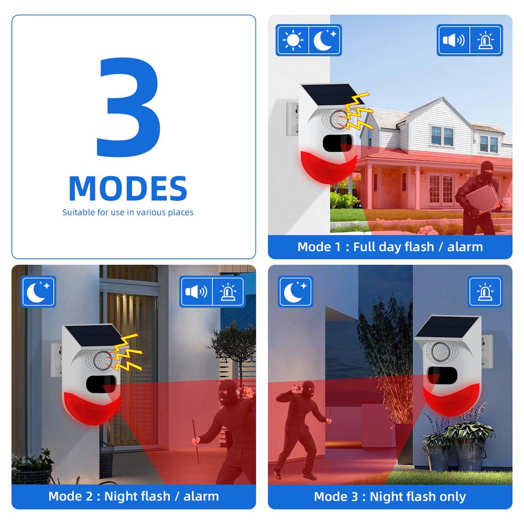 2в1 WiFi Tuya Smart Remote Control Outdoor Charger Security Sound Alarm Detector Sensor Farm Garden Solar Infrared Siren Solar