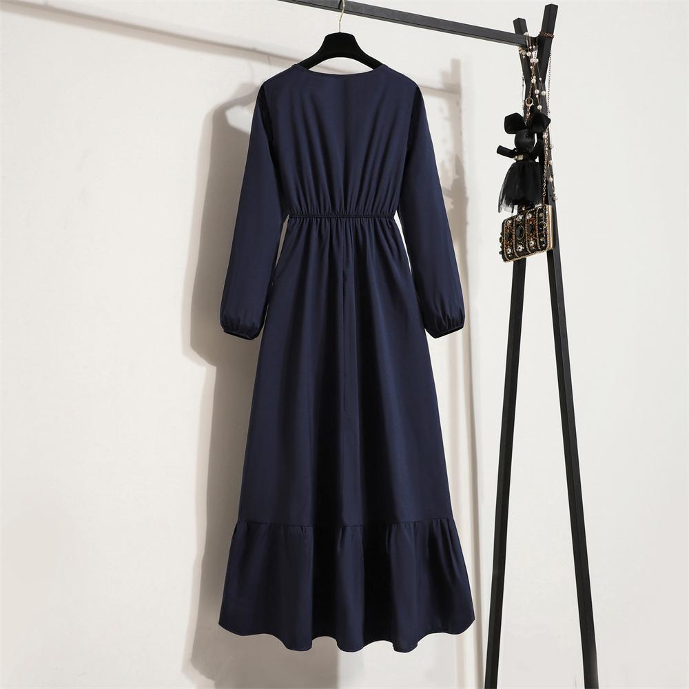 Модное женское однотонное платье с длинным рукавом и круглым вырезом, повседневное платье для вечеринки в стиле бохо