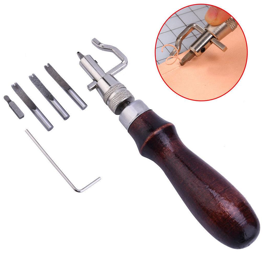 7 1 Leather Groover Tool Leather Cutting Knife Set Wooden Handle Adjustable