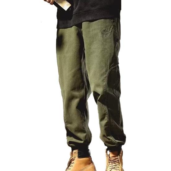 Men Harem Pants Thin Solid Color Elastic Waist Pockets Ankle-banded Drawstring Deep Crotch Wear-resistant Soft Breathable Men Cargo Pants Long