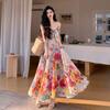 Women's Summer Floral Halter Tie High Waist Holiday Long Dresses