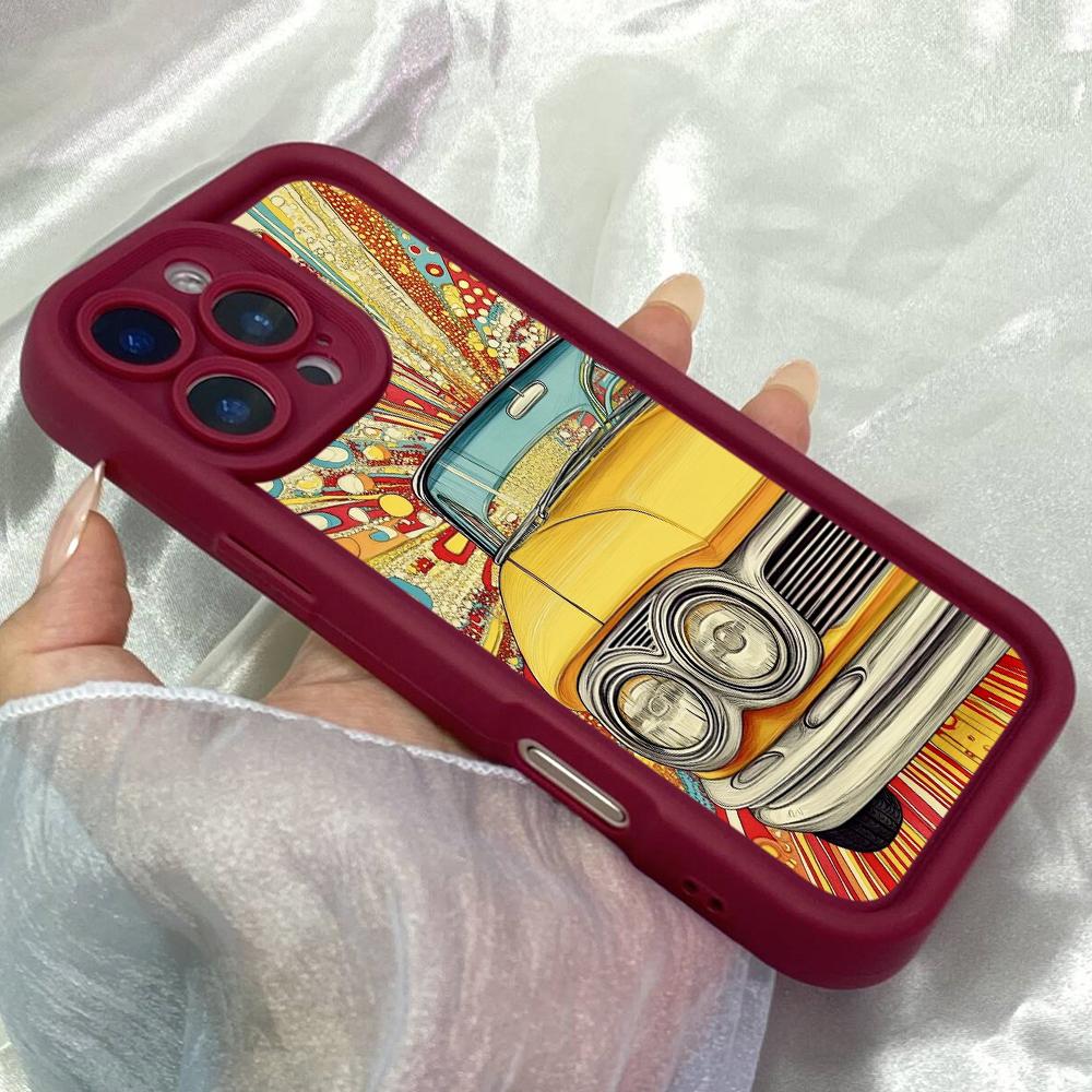 JJT116 Мультяшный Хиппи 80-х Бесшовный Майами-Вайб Поп-Арт для iPhone 17 16 15 Pro Max Samsung S26 S25 Ultra A17 A16 A07 A56 Xiaomi 15T Redmi 15c Мягкий Чехол