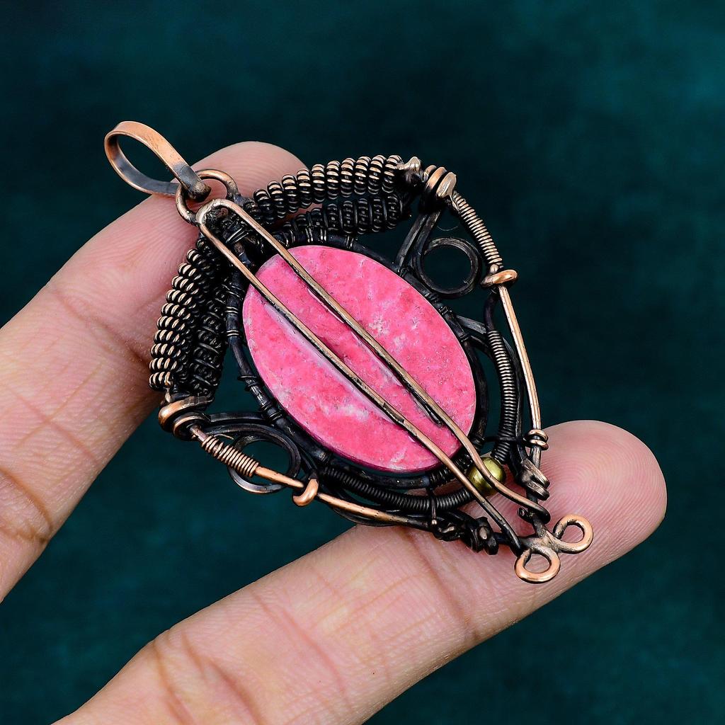 Thulite pendant copper wire wrapped pendant original gemstone handmade stylish jewelry tree of life pendant birthstone pendant gift for wife