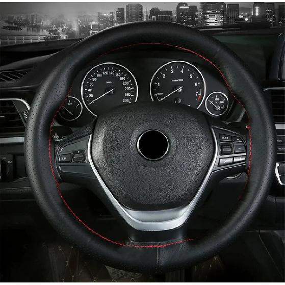 Real Cowhide Hand Stitched Steering Wheel Cover Four Seasons Universal Car Accessories Car Anti-Slip Leather Protective Cover