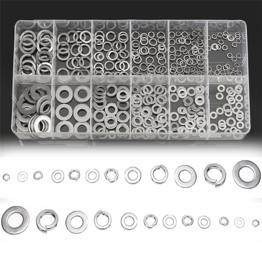 350pc/set Box of Flat & Spring Washer Assortment Stainless Steel Split Nuts Bolt