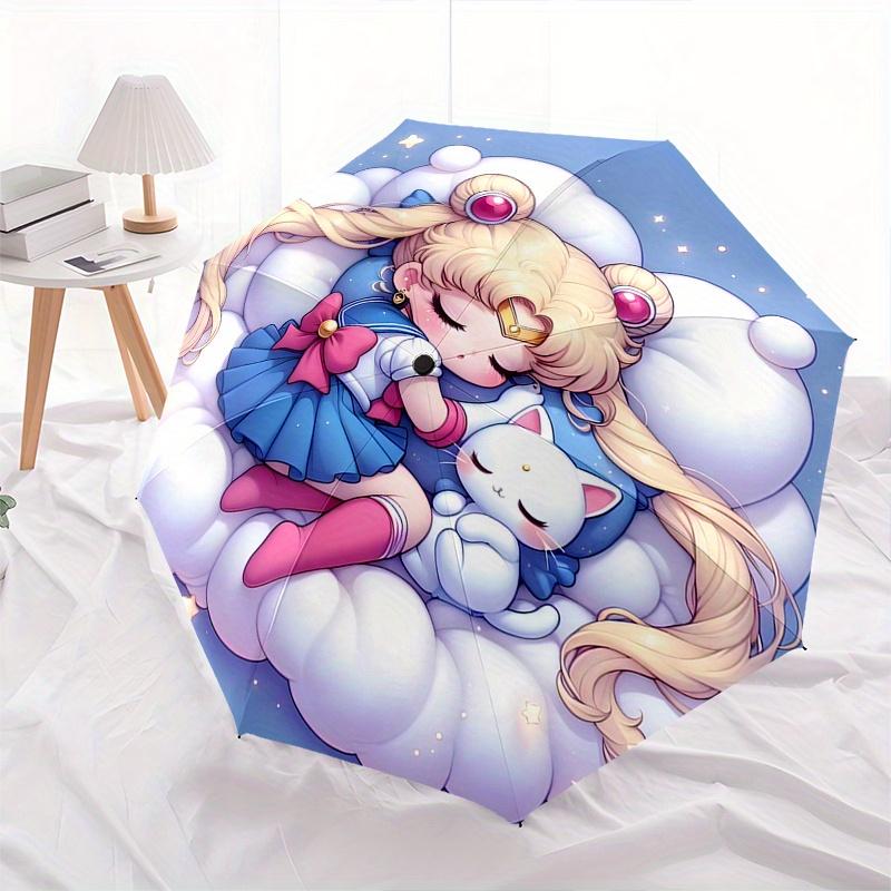 Sailor Moon,Luna Automatic Folding Umbrella 8 Ribs Lightweight Design, Durable Iron Frame, Compact and Portable, Ideal Birthday or Christma