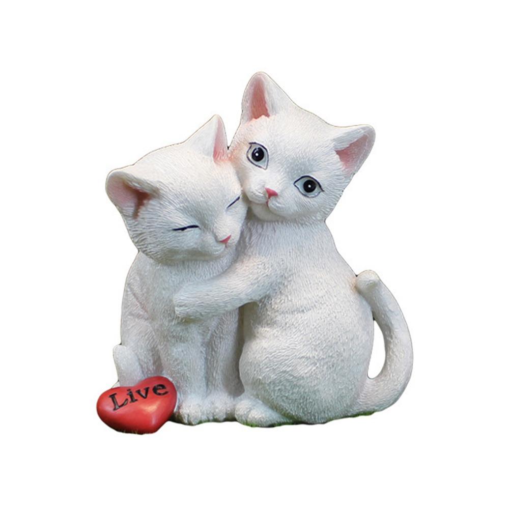 White Resin Cat Figurine for Garden and Shelf Entryway Shelf Decorative Piece