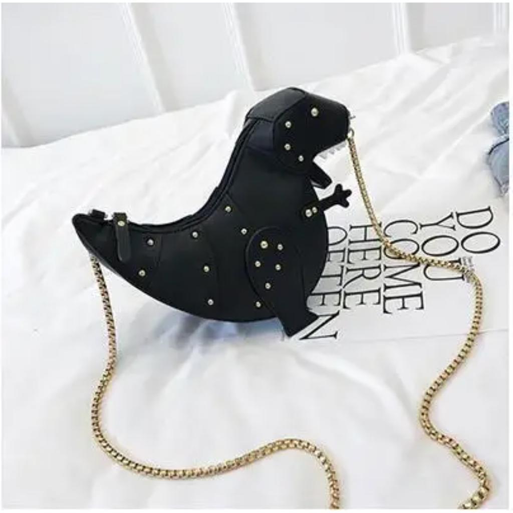 Trend Fashion 3D Dinosaur Design Rivets Pu Leather Girl's Chain Purse Shoulder Bag Tote Ladies Crossbody Mini Messenger Bag Flap