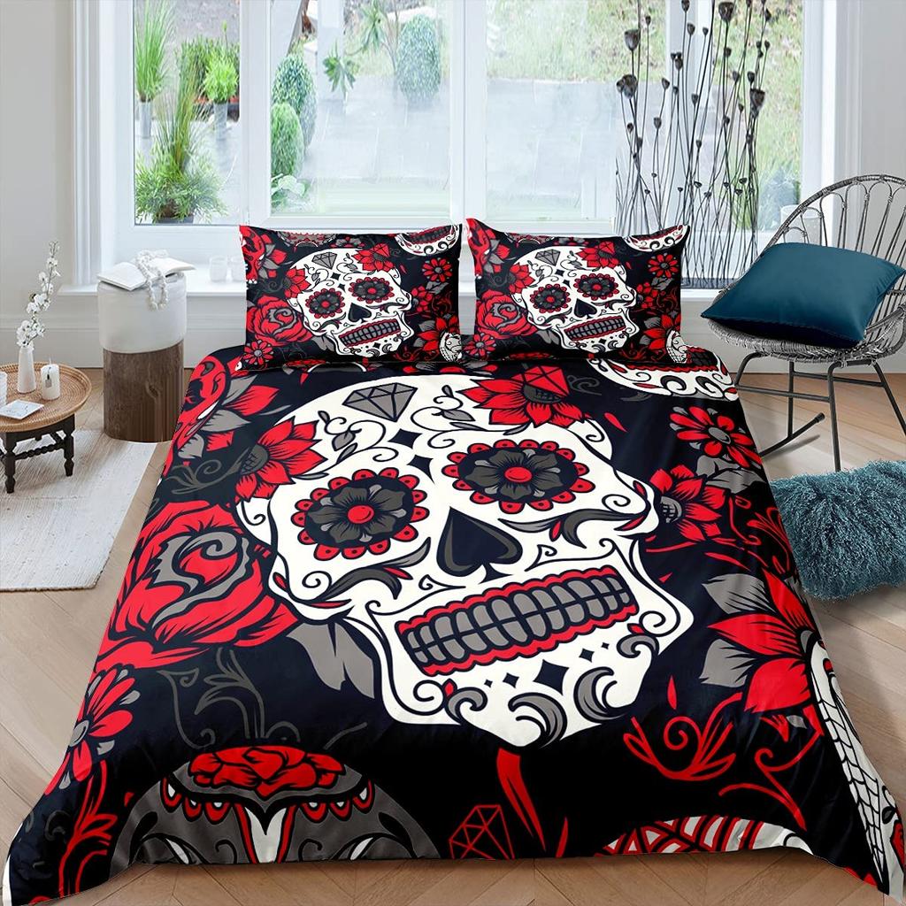 Yellow Sugar Skull Print Home Bedding Sets Duvet Cover Pillowcase Microfiber King Queen Double Twin Polyester Comforter Cover